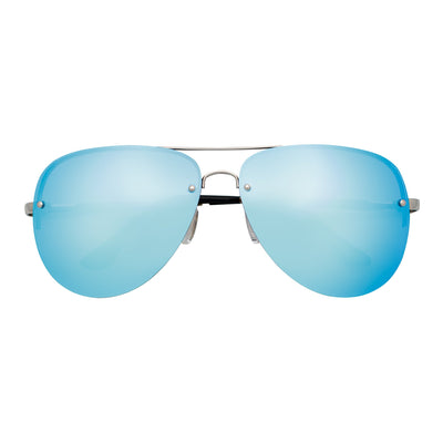 MIRAMAR - Flex Hinge Rimless Metal Aviator Sunglasses Silver Blue-Mirror
