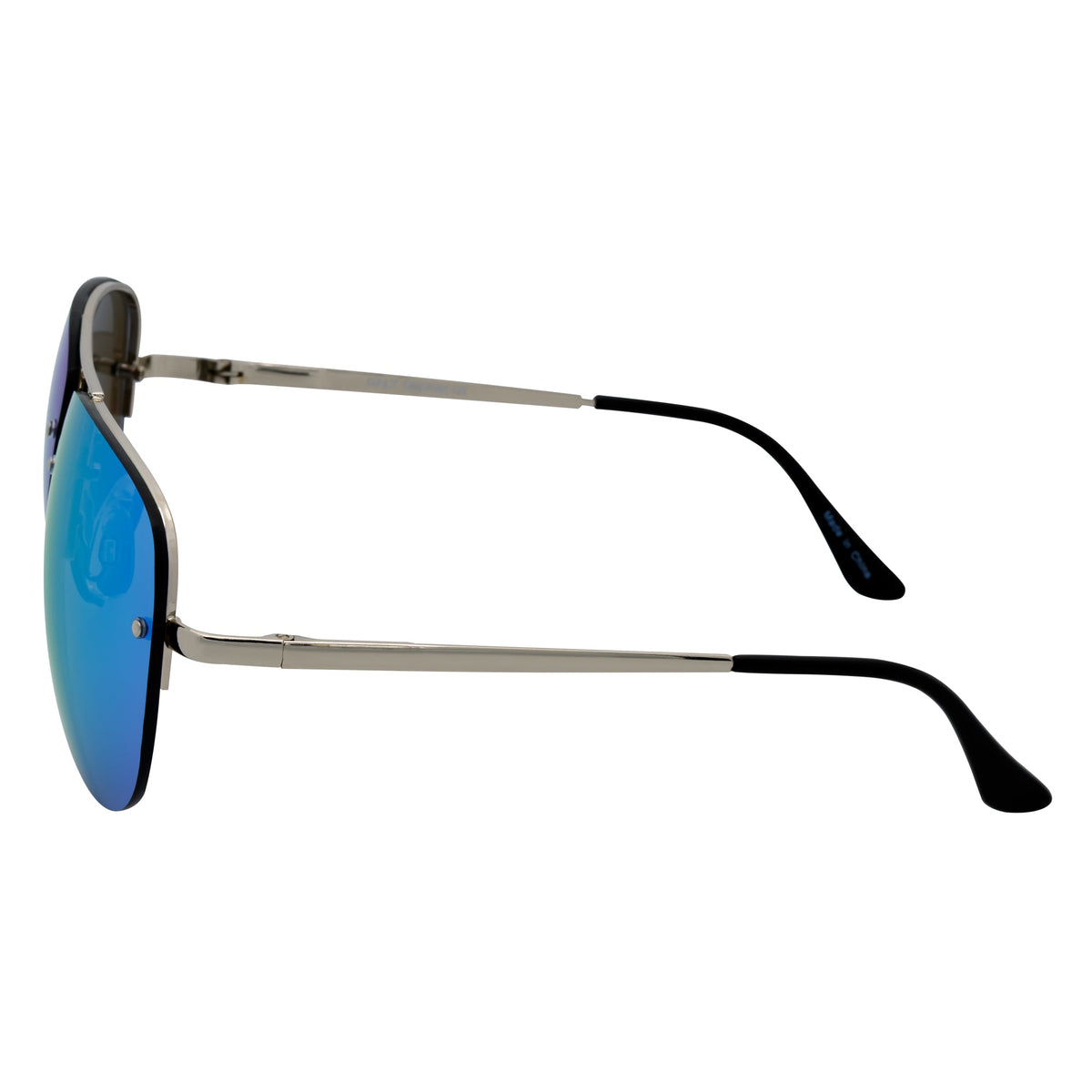 MIRAMAR - Flex Hinge Rimless Metal Aviator Sunglasses Silver Blue-Mirror