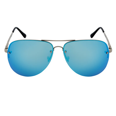 MIRAMAR - Flex Hinge Rimless Metal Aviator Sunglasses Silver Blue-Mirror