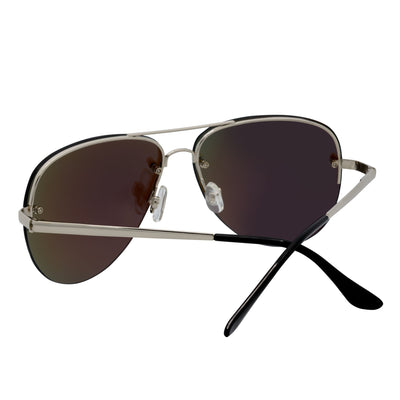 MIRAMAR - Flex Hinge Rimless Metal Aviator Sunglasses Silver Blue-Mirror