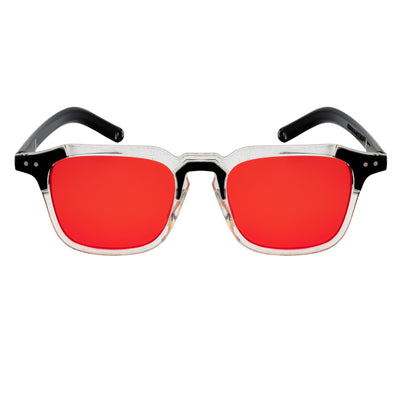 MISSONI - Two - Tone Square Horn Rimmed Sunglasses Black - Clear Red Tint
