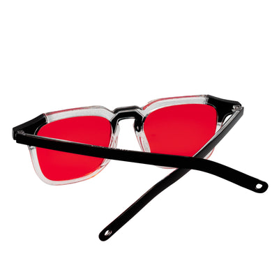 MISSONI - Two - Tone Square Horn Rimmed Sunglasses Black - Clear Red Tint