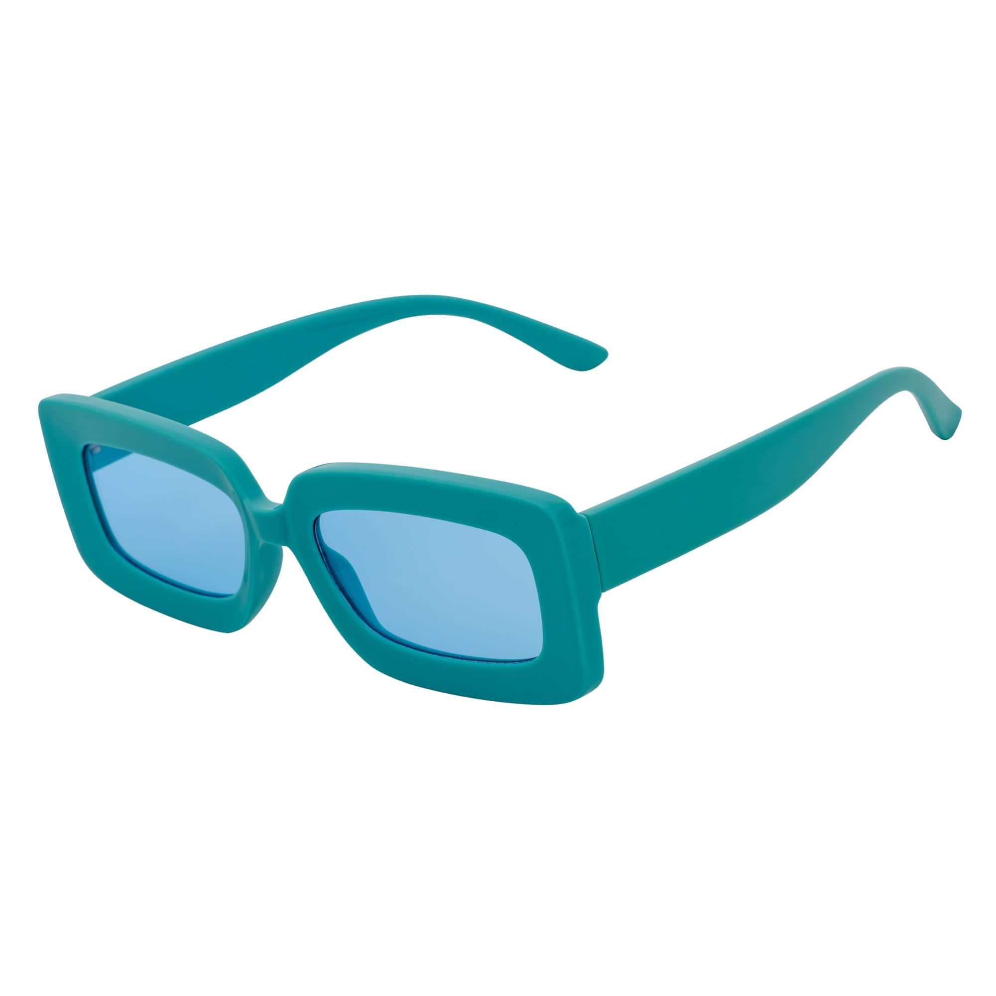 MOD - Small Thick Rectangle Retro 90s Style Sunglasses Blue Blue Tint
