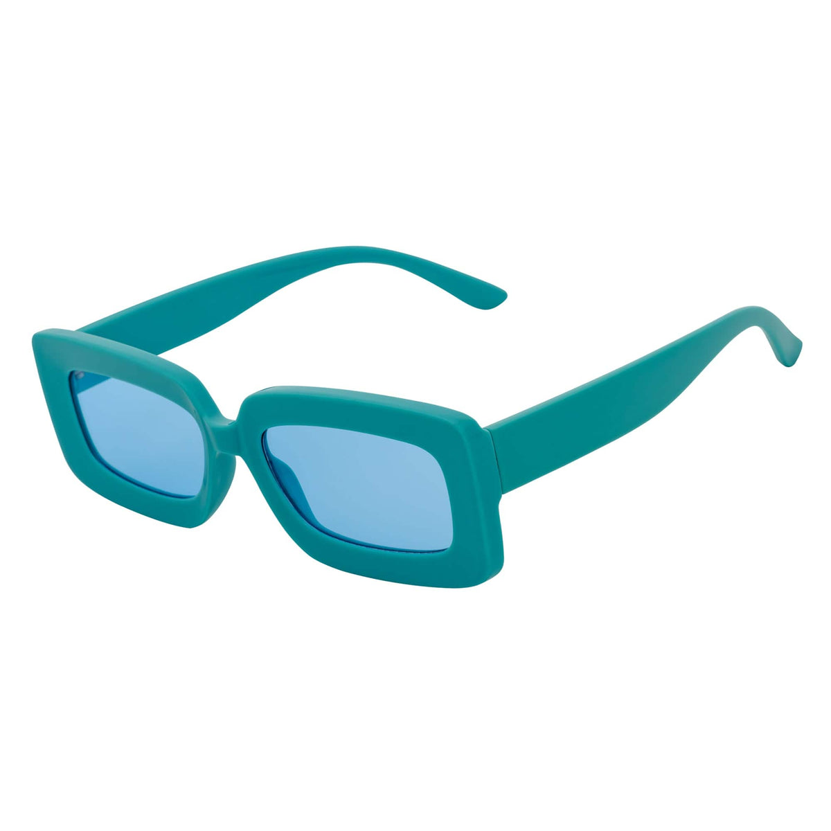 MOD - Small Thick Rectangle Retro 90s Style Sunglasses Blue Blue Tint