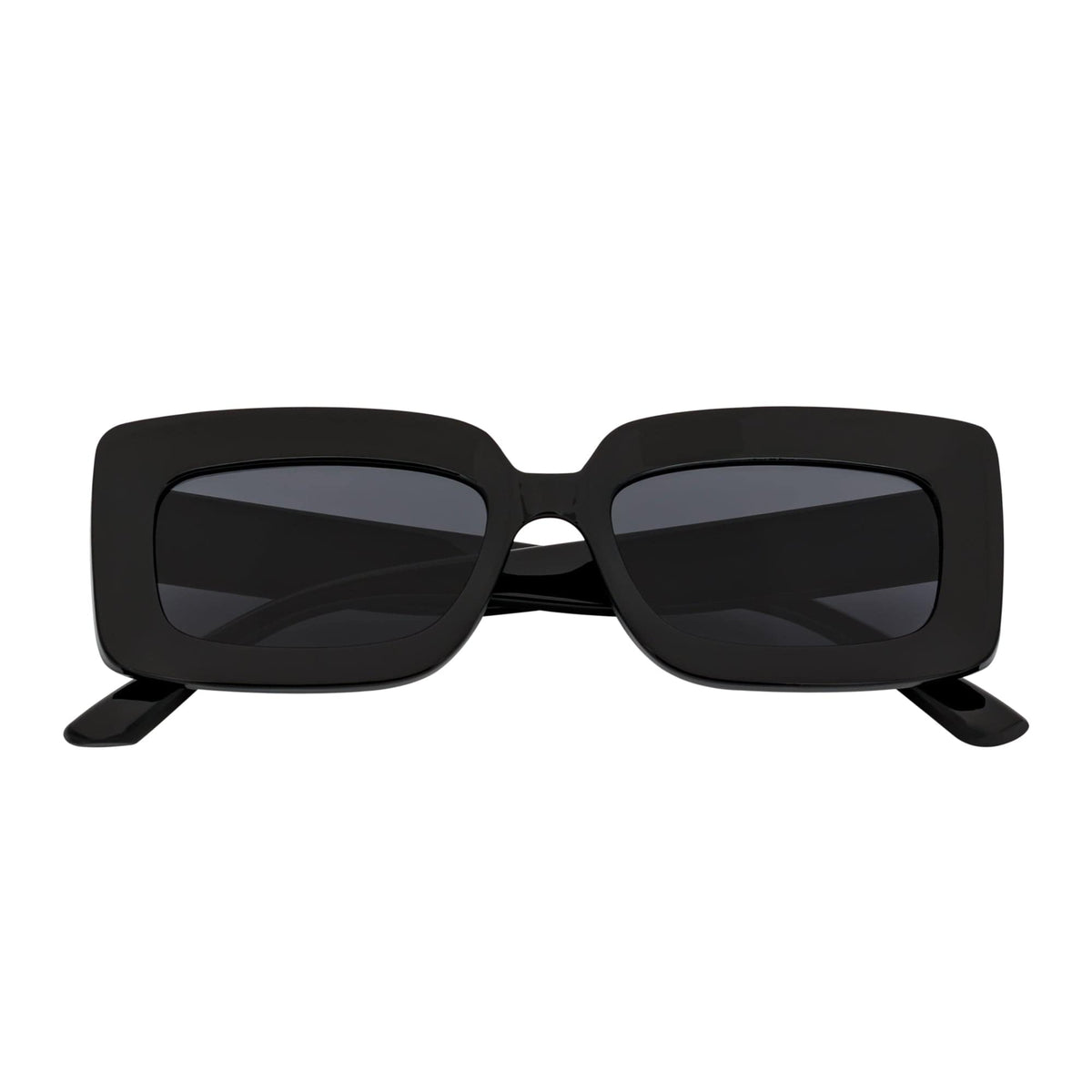 MOD - Small Thick Rectangle Retro 90s Style Sunglasses Gloss Black Smoke