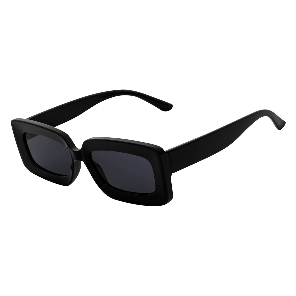 MOD - Small Thick Rectangle Retro 90s Style Sunglasses Gloss Black Smoke