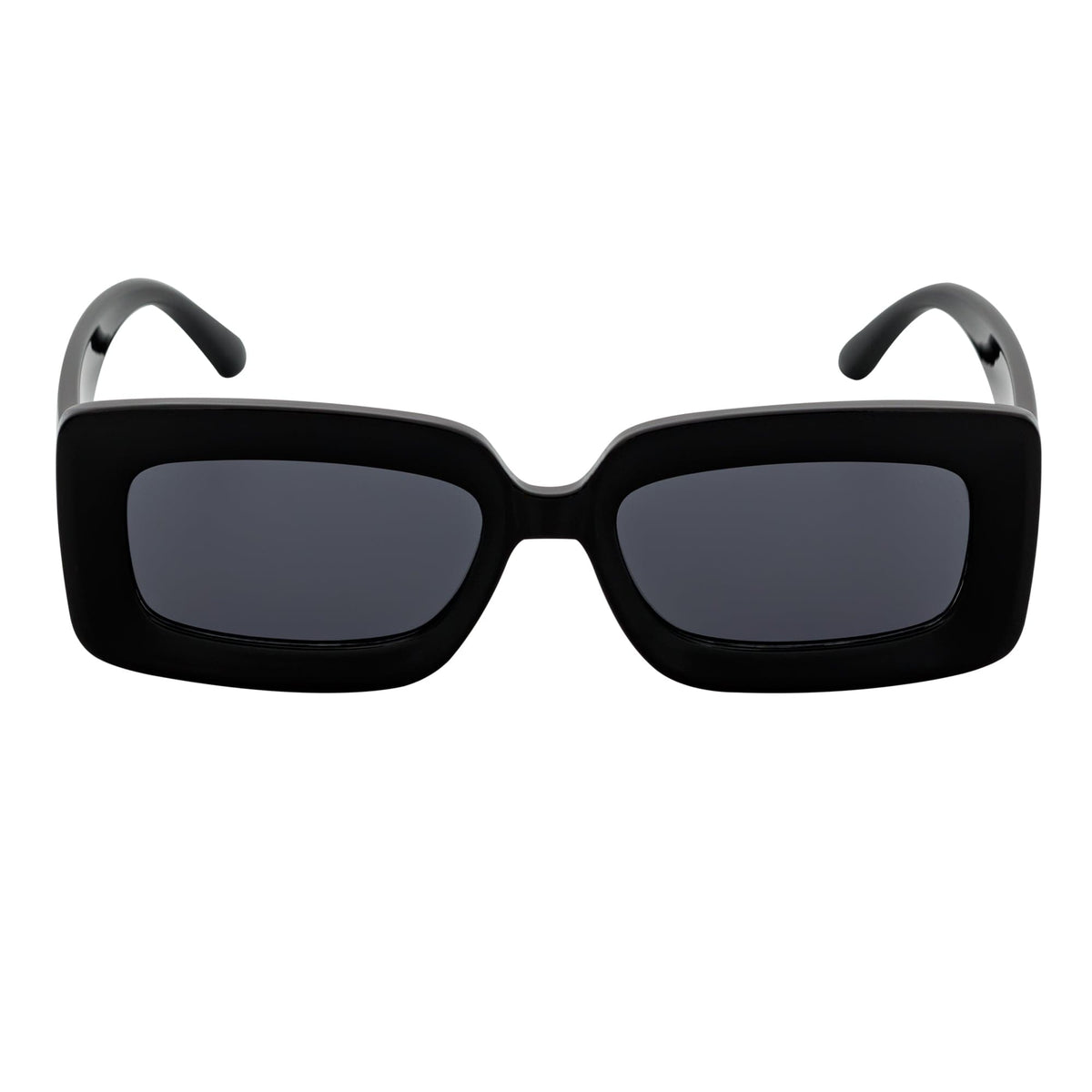 MOD - Small Thick Rectangle Retro 90s Style Sunglasses Gloss Black Smoke