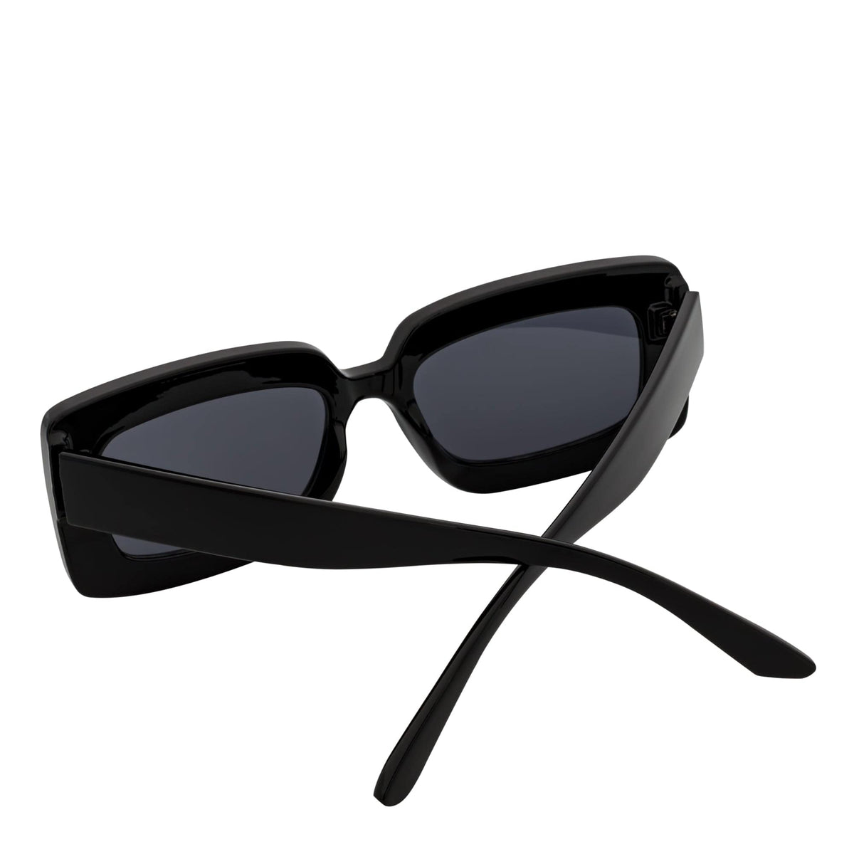 MOD - Small Thick Rectangle Retro 90s Style Sunglasses Gloss Black Smoke