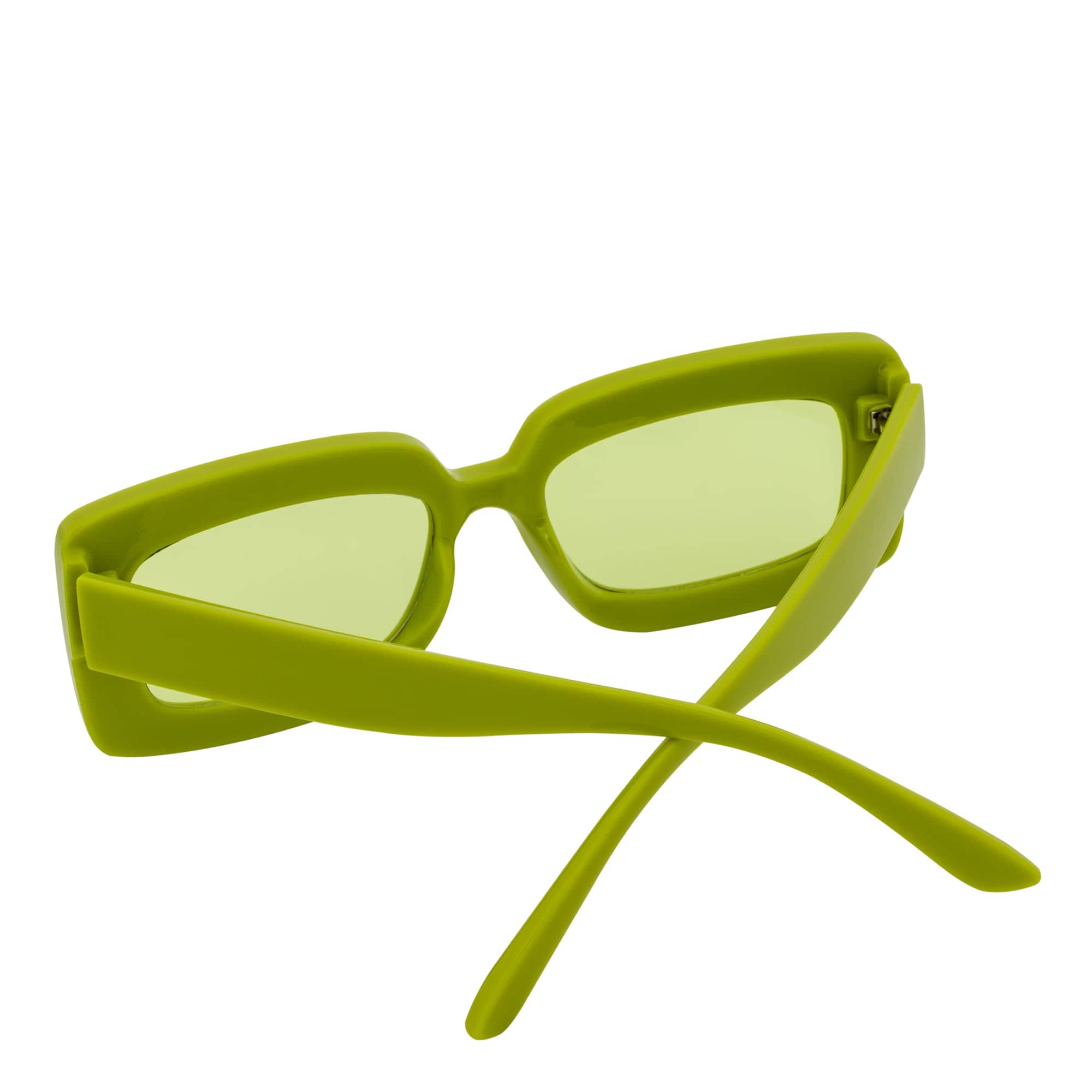 MOD - Small Thick Rectangle Retro 90s Style Sunglasses Green Green Tint