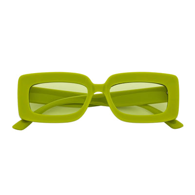 MOD - Small Thick Rectangle Retro 90s Style Sunglasses Green Green Tint - MorspecsM1095-4