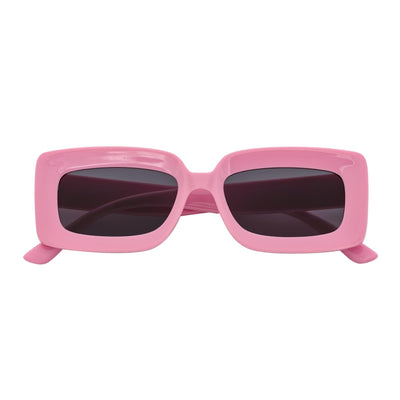 MOD - Small Thick Rectangle Retro 90s Style Sunglasses Light Pink Smoke