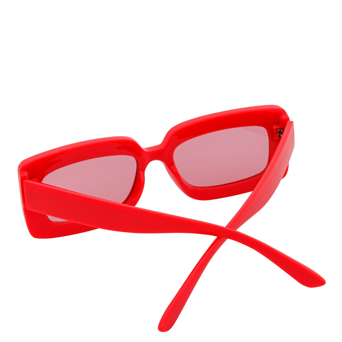 MOD - Small Thick Rectangle Retro 90s Style Sunglasses Red Pink Tint