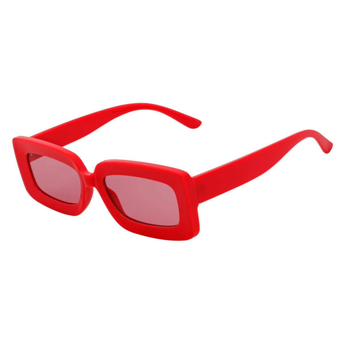MOD - Small Thick Rectangle Retro 90s Style Sunglasses Red Pink Tint