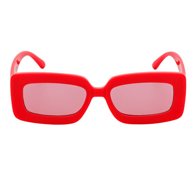 MOD - Small Thick Rectangle Retro 90s Style Sunglasses Red Pink Tint
