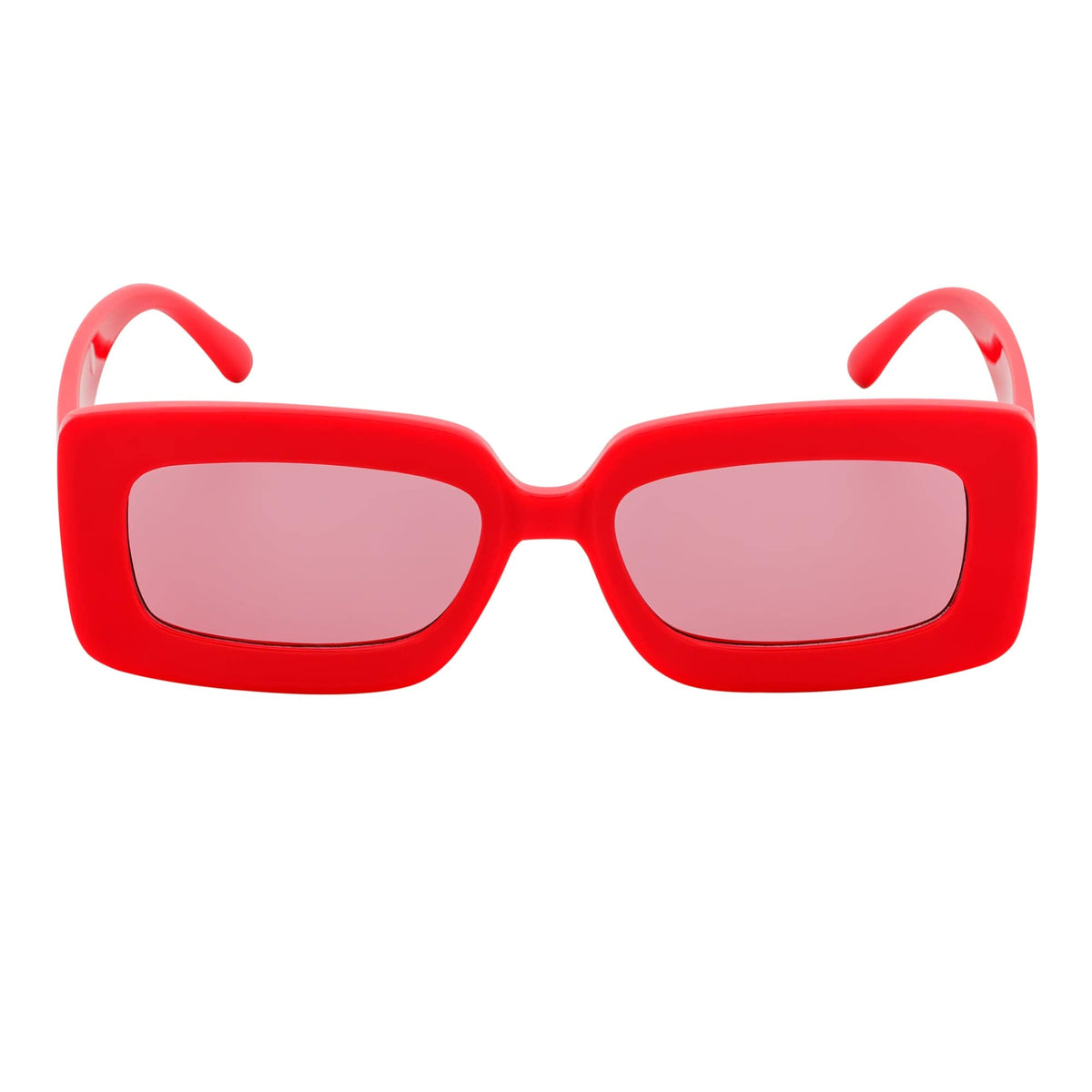 MOD - Small Thick Rectangle Retro 90s Style Sunglasses Red Pink Tint
