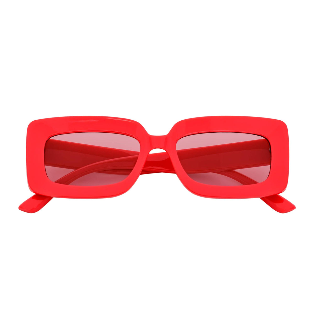 MOD - Small Thick Rectangle Retro 90s Style Sunglasses Red Pink Tint