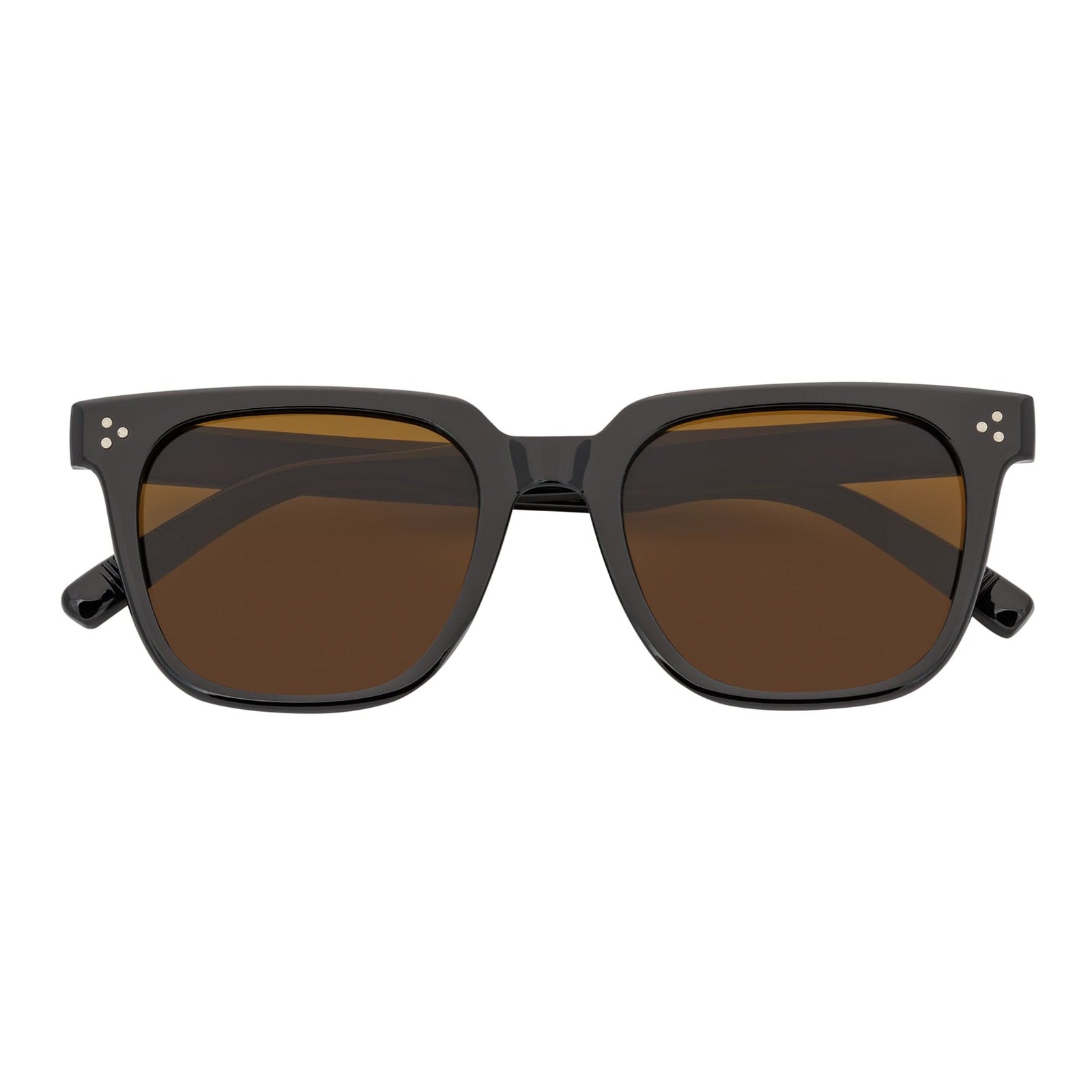 MONDO - High Fashion Square Horn Rimmed Sunglasses Black Brown Tint