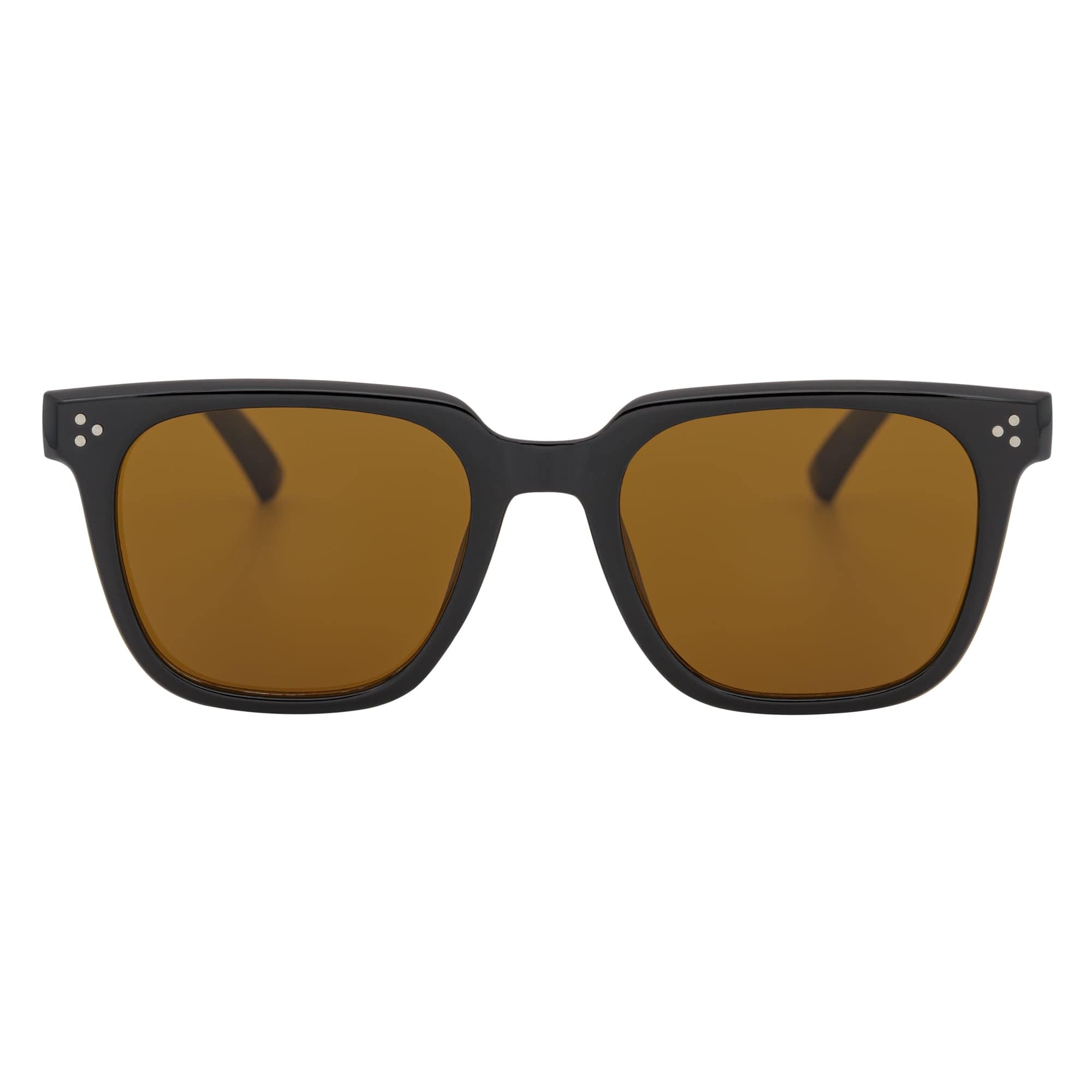 MONDO - High Fashion Square Horn Rimmed Sunglasses Black Brown Tint