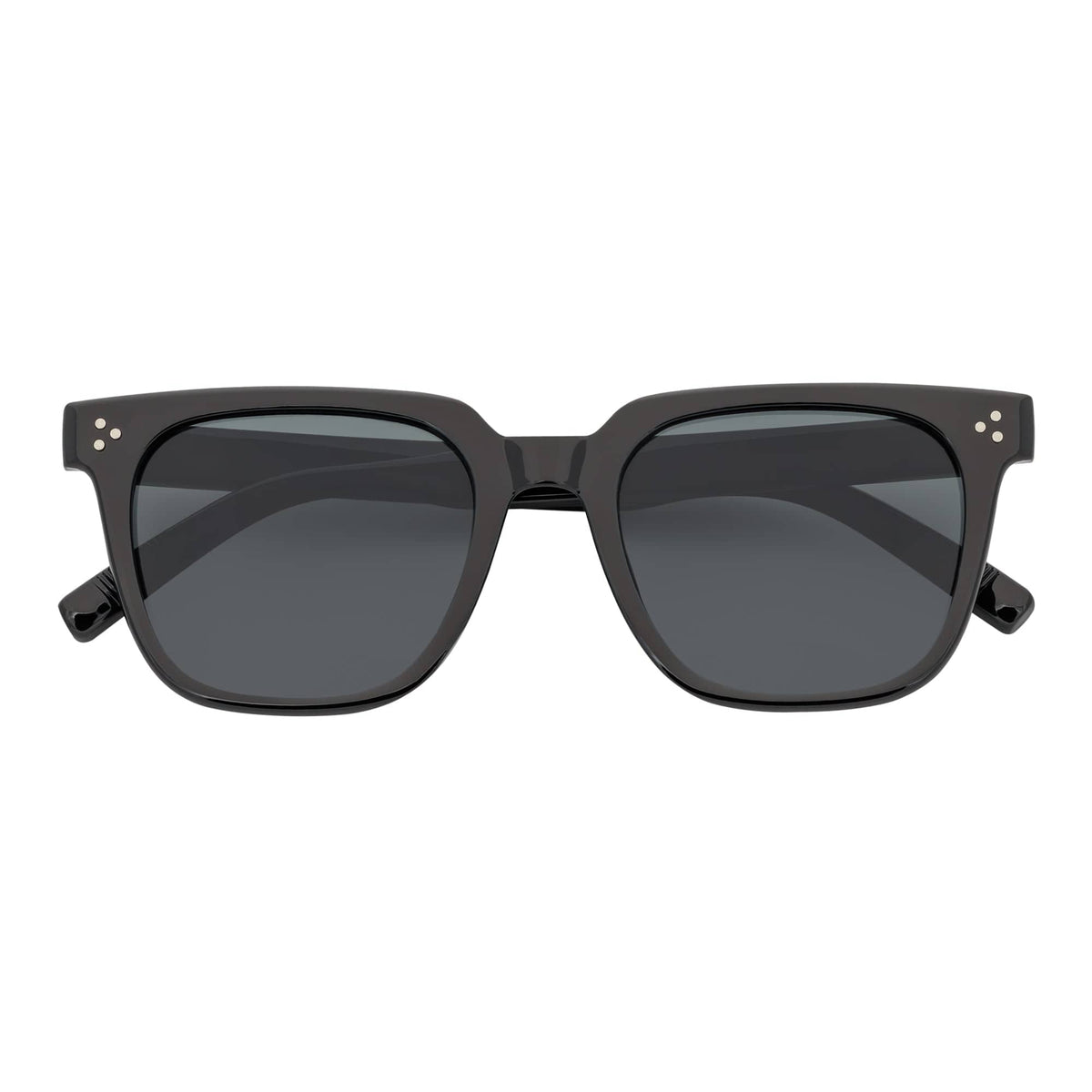 MONDO - High Fashion Square Horn Rimmed Sunglasses Black Smoke Tint