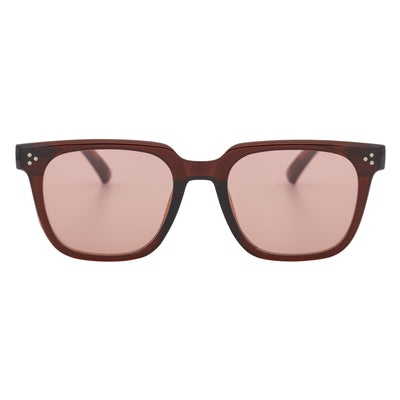 MONDO - High Fashion Square Horn Rimmed Sunglasses Clear Brown Pink Tint