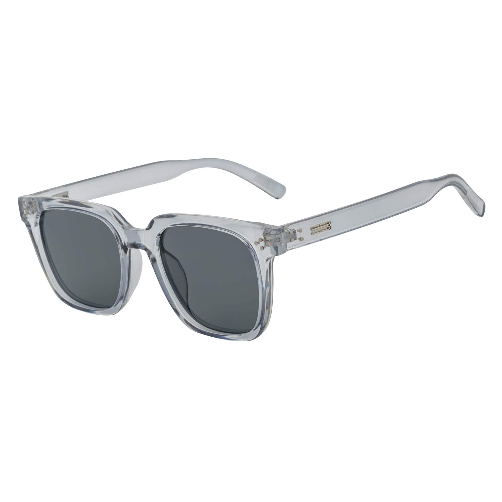 MONDO - High Fashion Square Horn Rimmed Sunglasses Clear Gray Smoke Tint