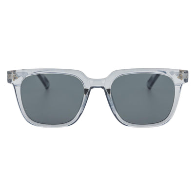 MONDO - High Fashion Square Horn Rimmed Sunglasses Clear Gray Smoke Tint