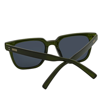 MONDO - High Fashion Square Horn Rimmed Sunglasses Green Smoke Tint