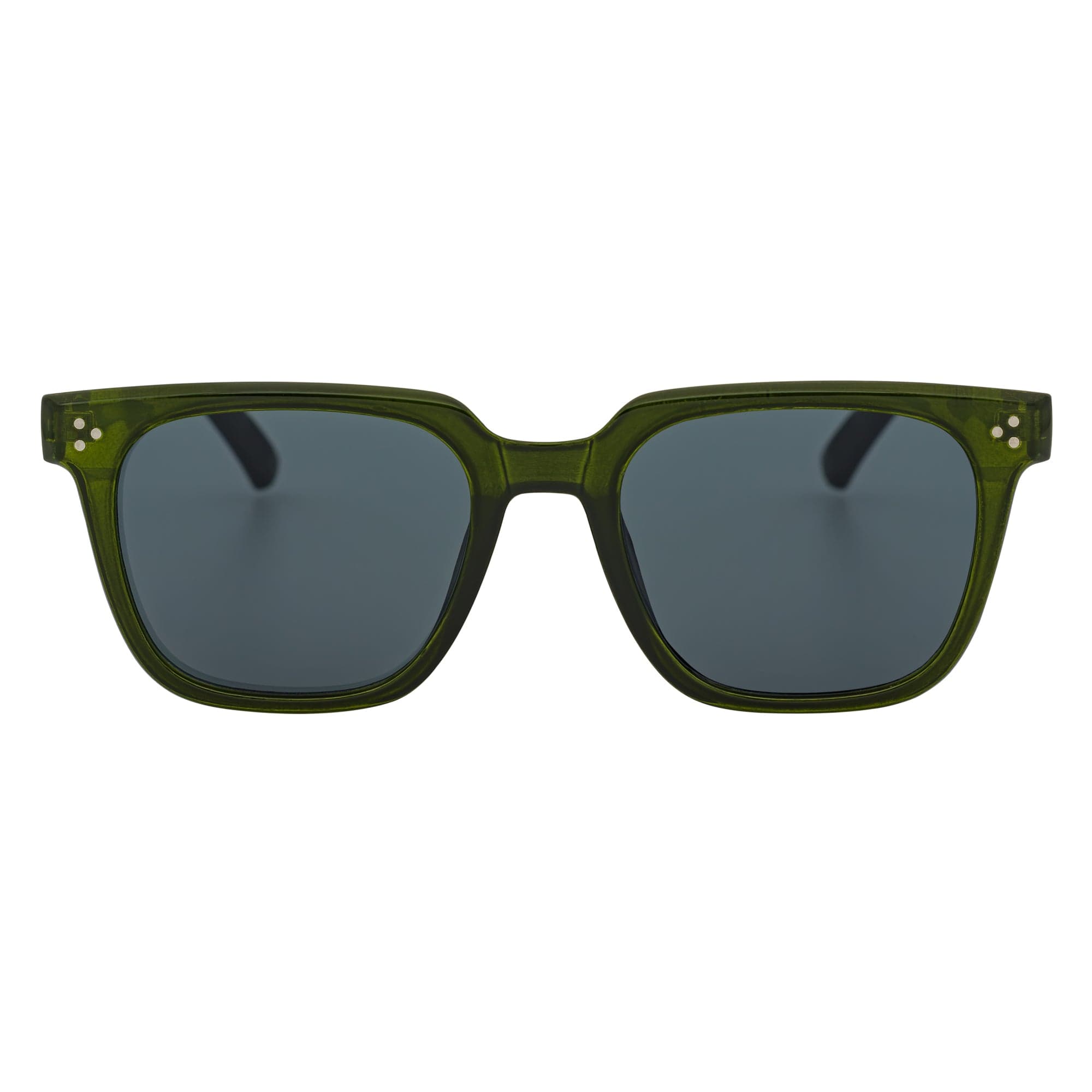 MONDO - High Fashion Square Horn Rimmed Sunglasses Green Smoke Tint