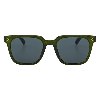 MONDO - High Fashion Square Horn Rimmed Sunglasses Green Smoke Tint
