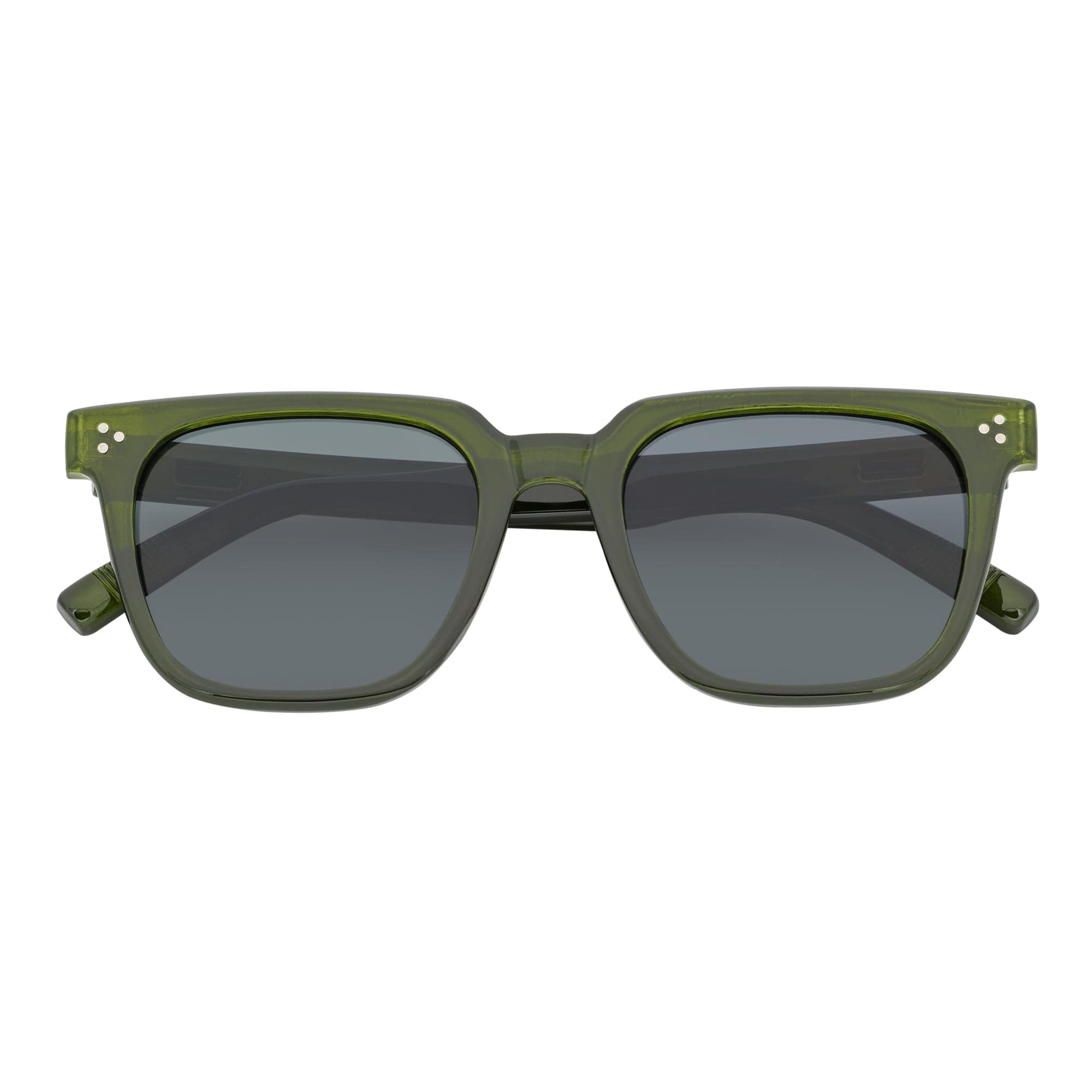 MONDO - High Fashion Square Horn Rimmed Sunglasses Green Smoke Tint