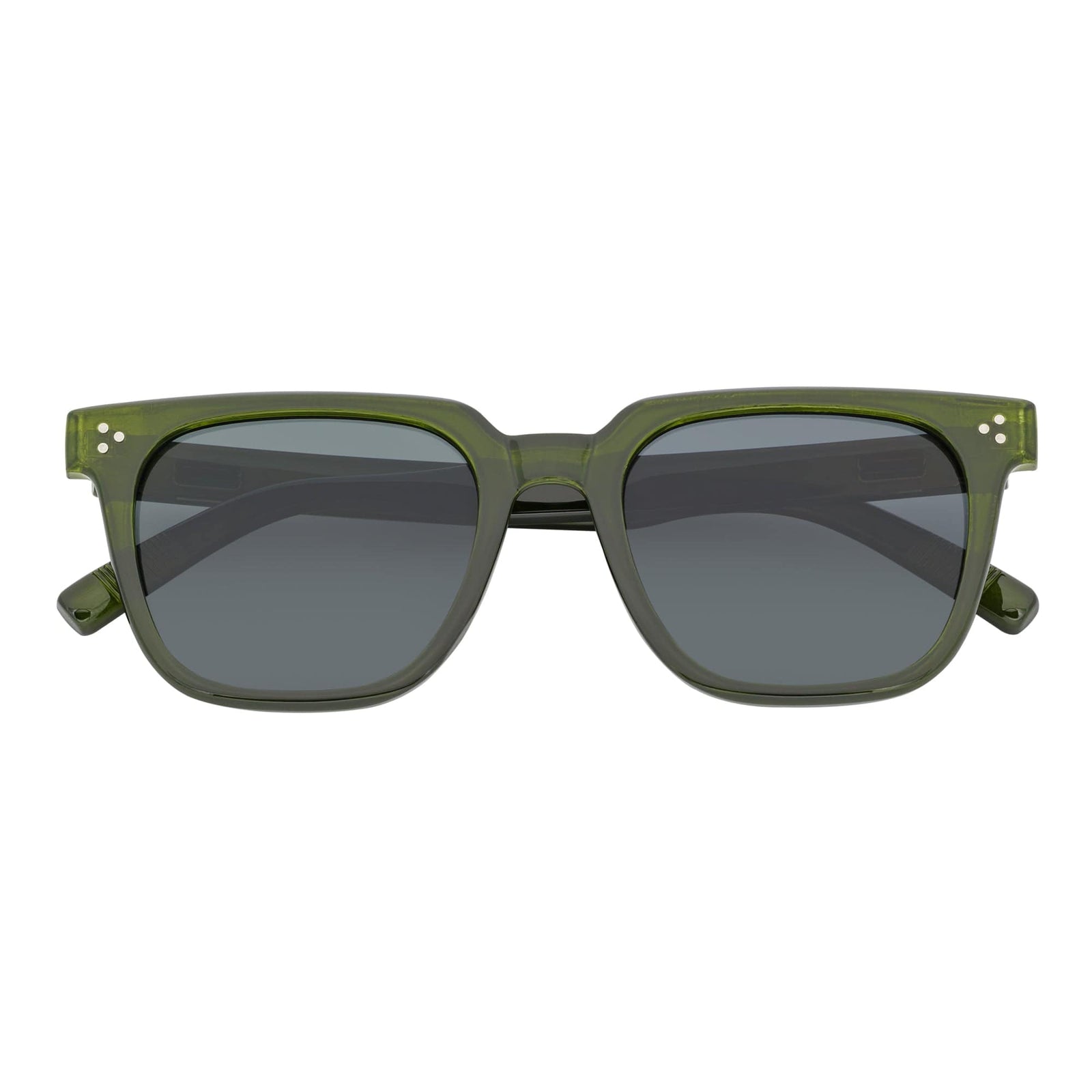 MONDO - High Fashion Square Horn Rimmed Sunglasses Green Smoke Tint