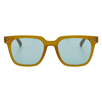 MONDO - High Fashion Square Horn Rimmed Sunglasses Tan Green Tint