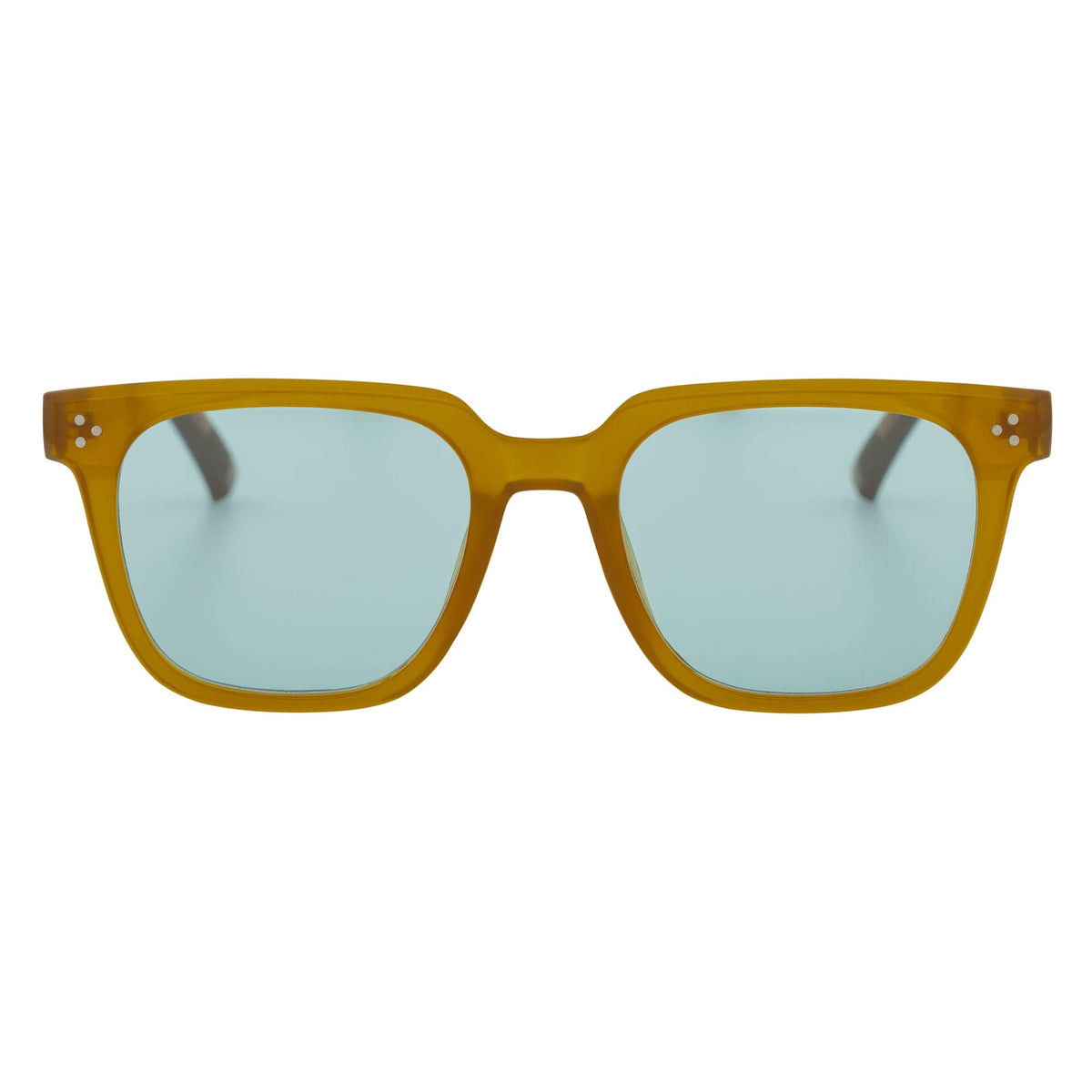 MONDO - High Fashion Square Horn Rimmed Sunglasses Tan Green Tint