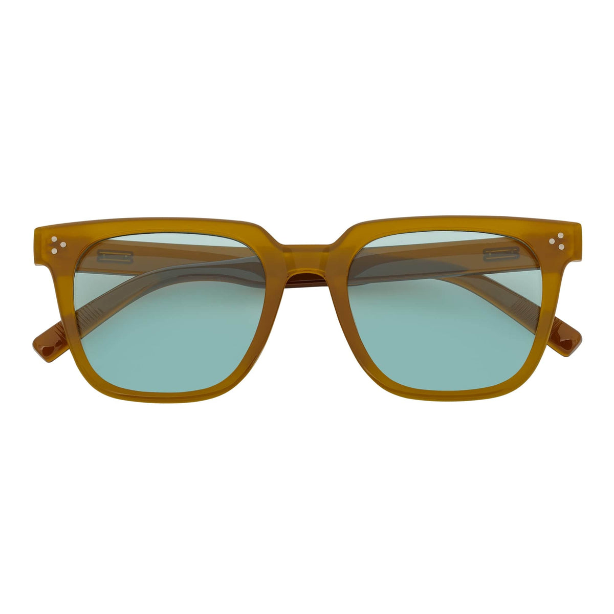 MONDO - High Fashion Square Horn Rimmed Sunglasses Tan Green Tint