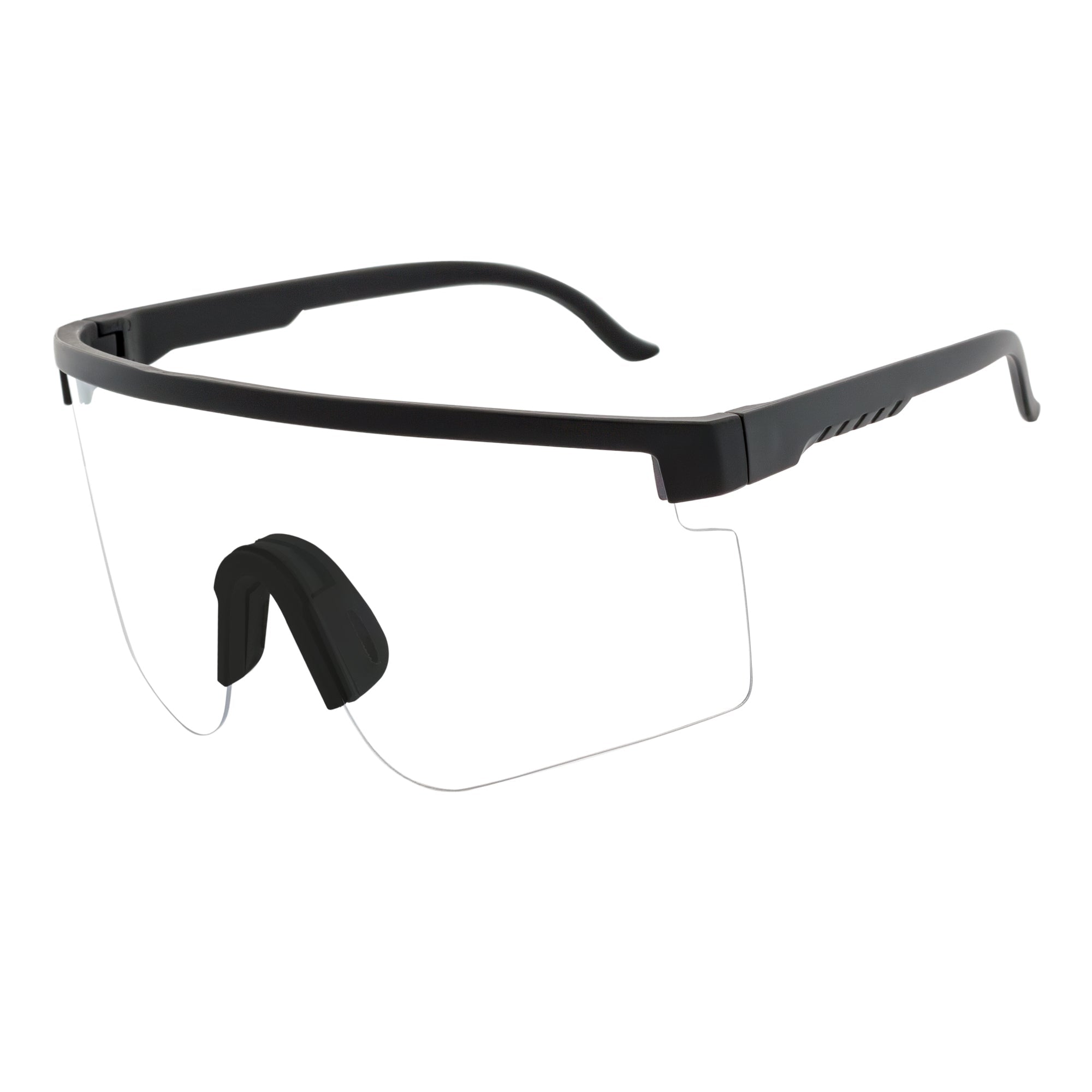 MONOLITH - X - Large Rimless Sports Matte Black Shield Glasses Clear Blue Light Lens