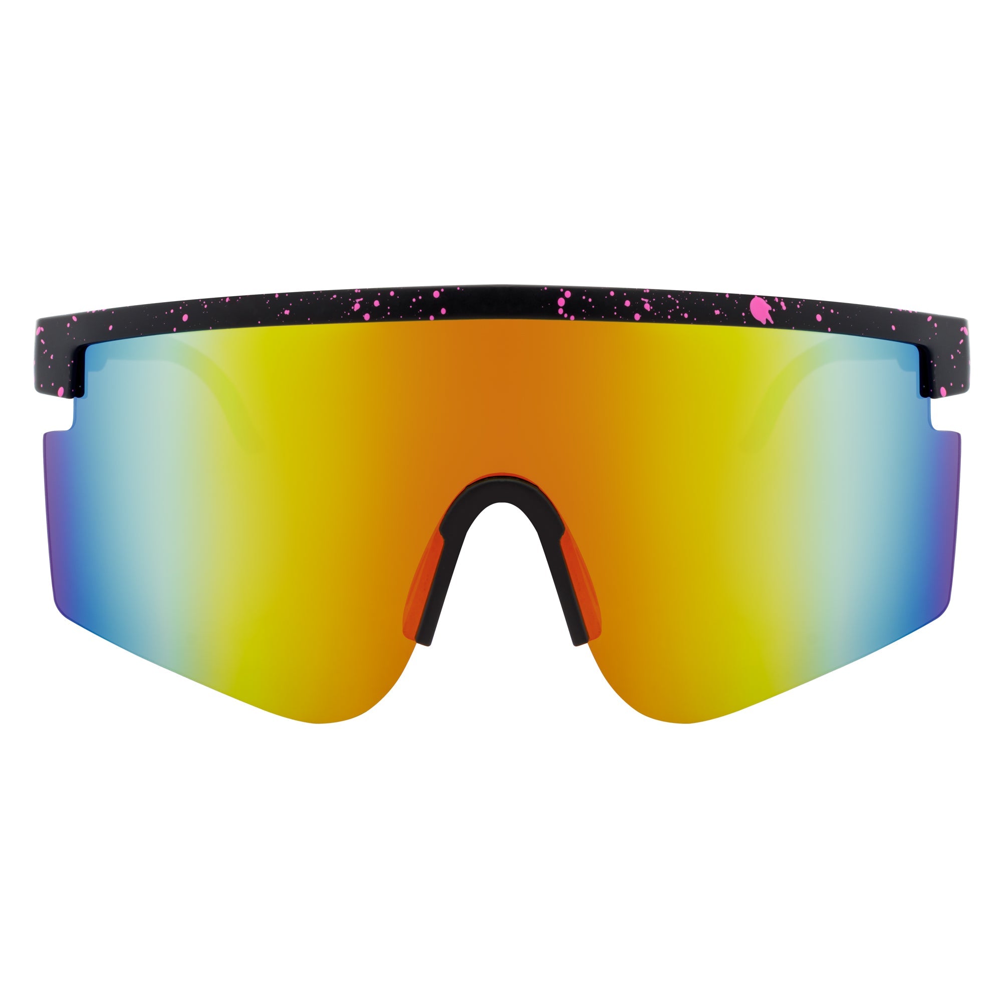 MONOLITH - X - Large Rimless Sports Shield Sunglasses Black Pink - Orange Mirror