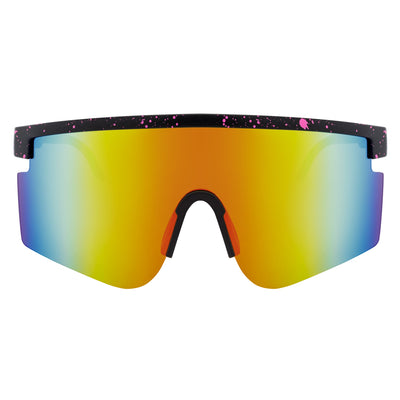 MONOLITH - X - Large Rimless Sports Shield Sunglasses Black Pink - Orange Mirror