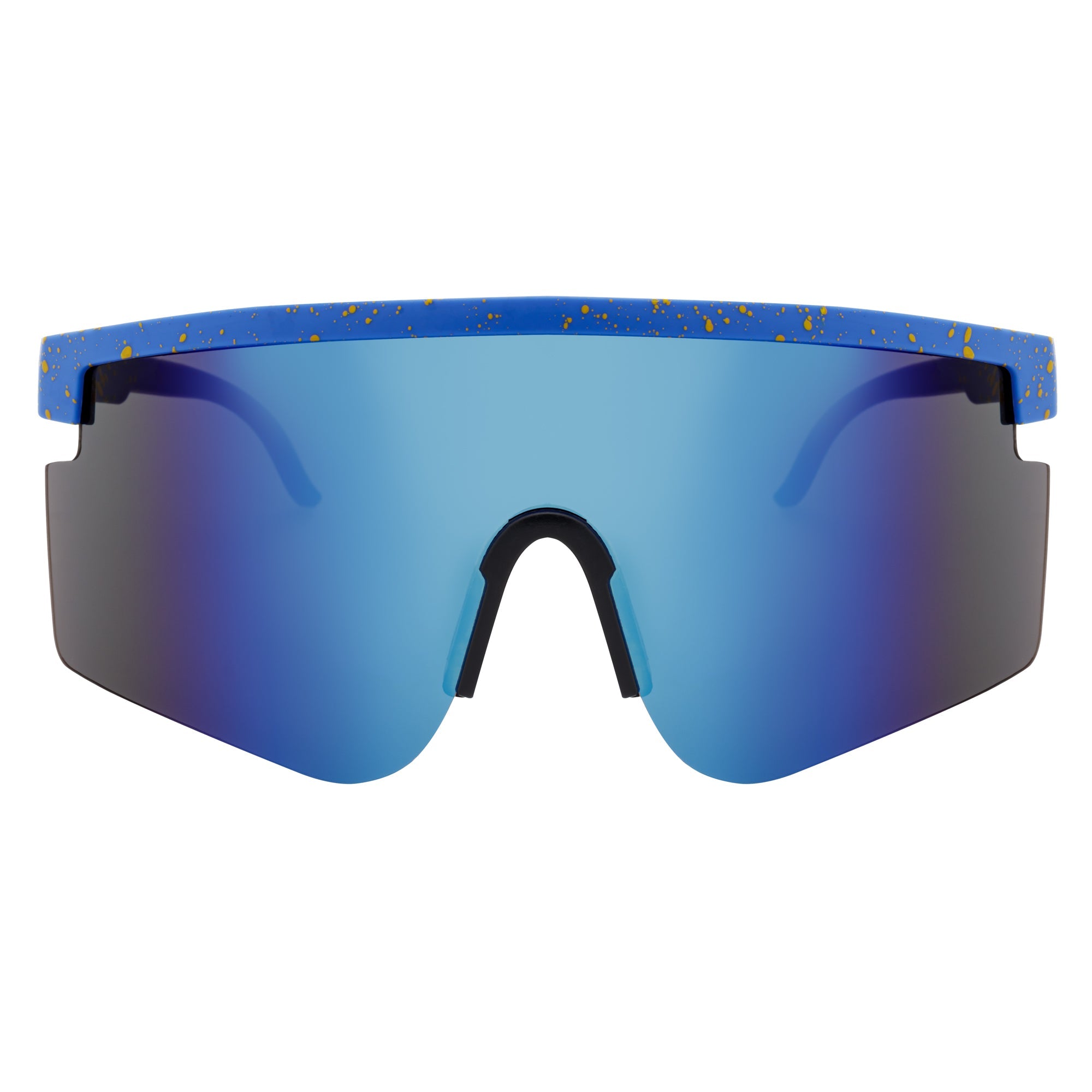 MONOLITH - X - Large Rimless Sports Shield Sunglasses Black Yellow - Blue Mirror
