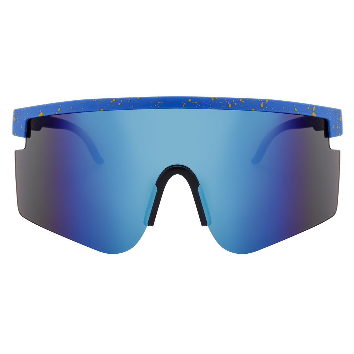 MONOLITH - X - Large Rimless Sports Shield Sunglasses Black Yellow - Blue Mirror