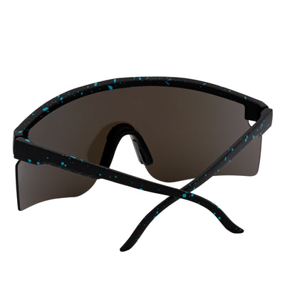 MONOLITH - X - Large Rimless Sports Shield Sunglasses Matte Black Blue Mirror