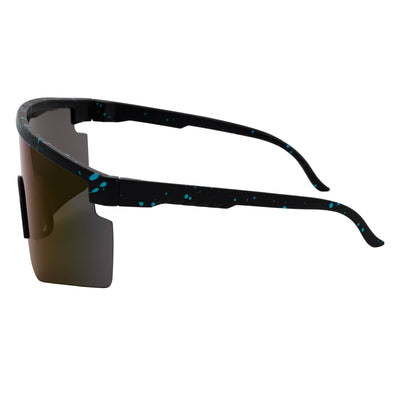 MONOLITH - X - Large Rimless Sports Shield Sunglasses Matte Black Blue Mirror