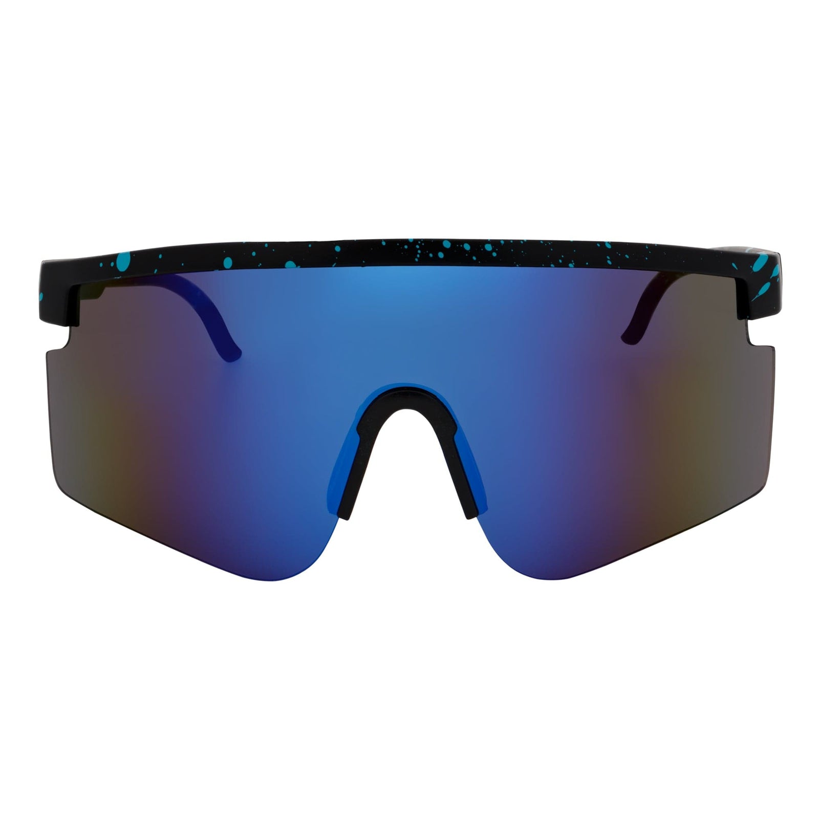 MONOLITH - X - Large Rimless Sports Shield Sunglasses Matte Black Blue Mirror