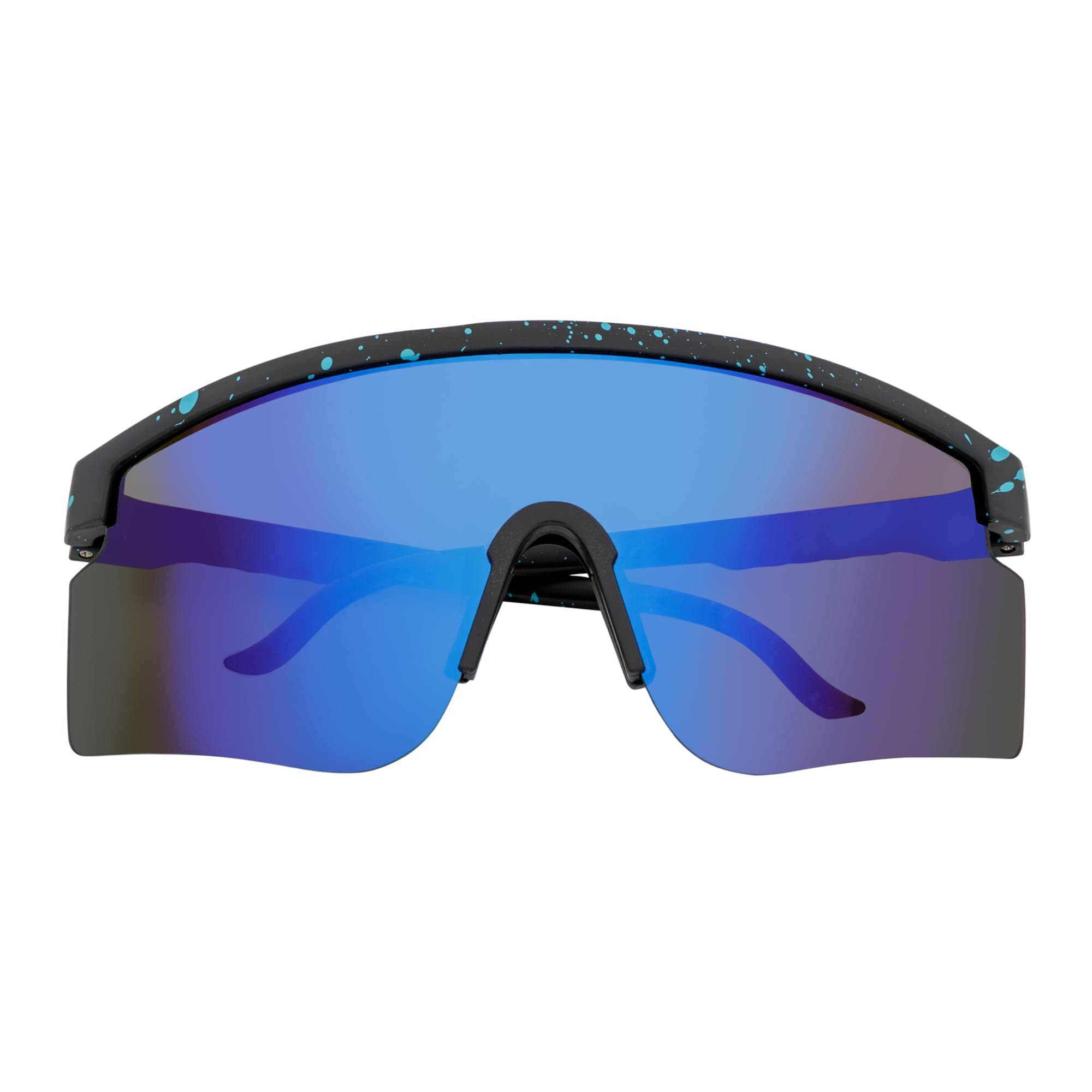 MONOLITH - X - Large Rimless Sports Shield Sunglasses Matte Black Blue Mirror - MorspecsM1011-7
