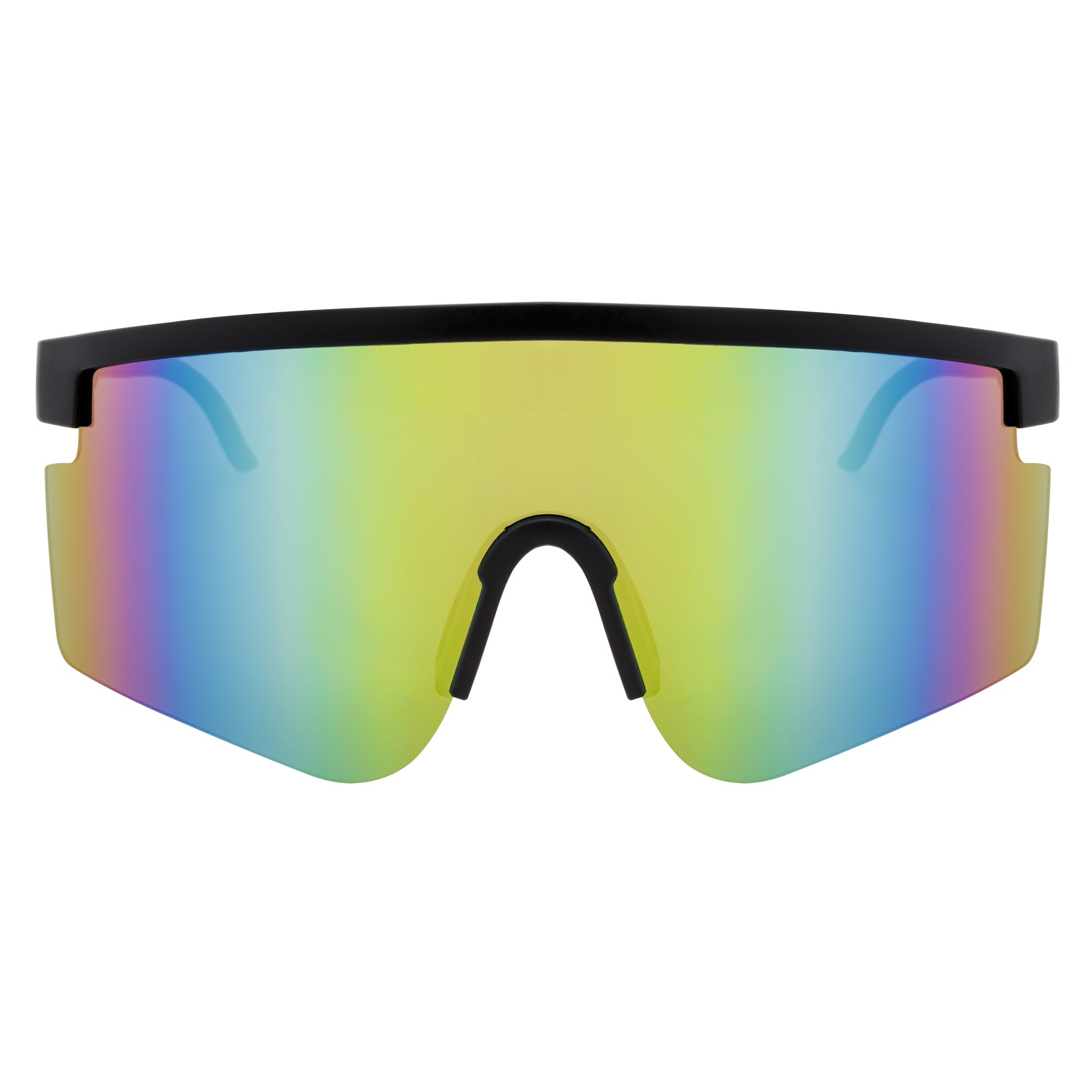 MONOLITH - X - Large Rimless Sports Shield Sunglasses Matte Black Rainbow Mirror