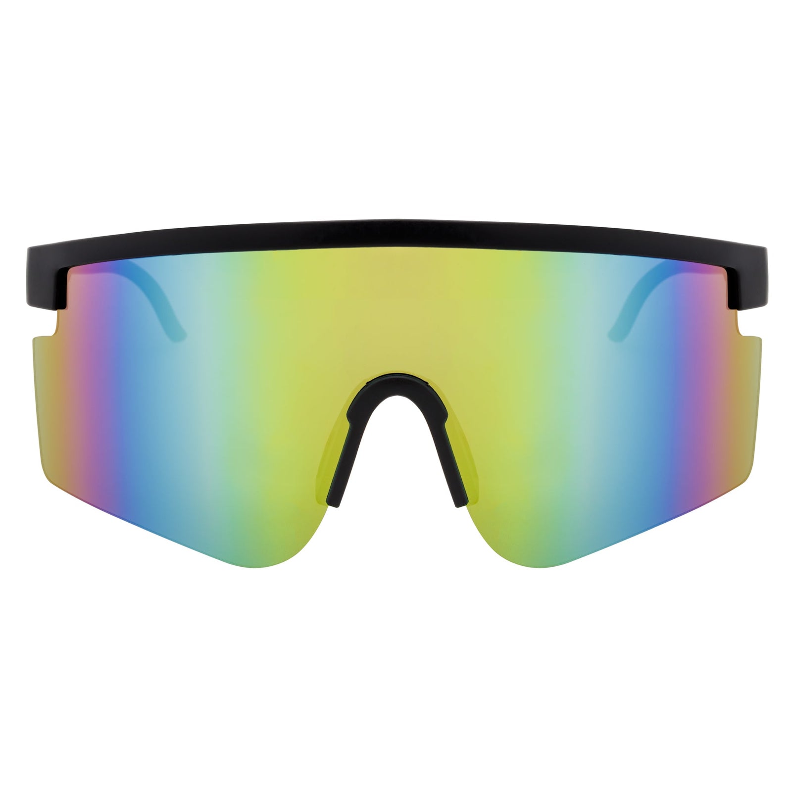 MONOLITH - X - Large Rimless Sports Shield Sunglasses Matte Black Rainbow Mirror