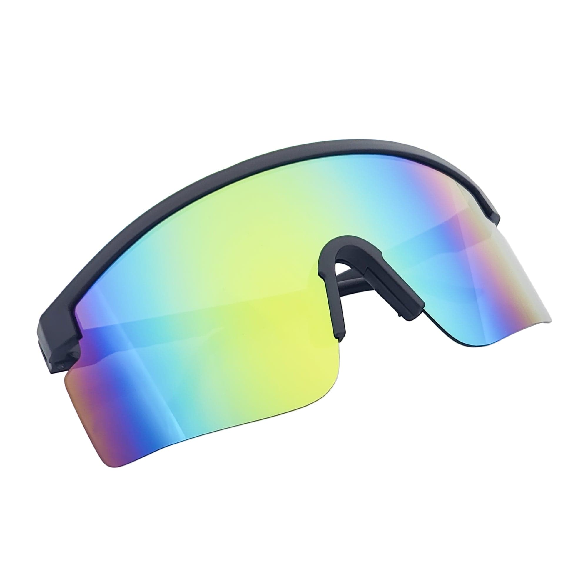 MONOLITH - X - Large Rimless Sports Shield Sunglasses Matte Black Rainbow Mirror