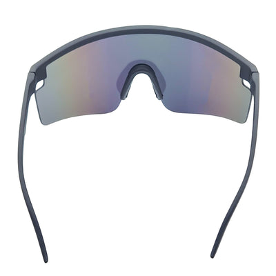 MONOLITH - X - Large Rimless Sports Shield Sunglasses Matte Black Rainbow Mirror