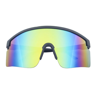 MONOLITH - X - Large Rimless Sports Shield Sunglasses Matte Black Rainbow Mirror