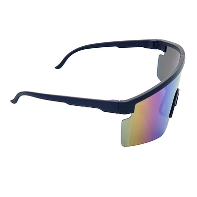MONOLITH - X - Large Rimless Sports Shield Sunglasses Matte Black Rainbow Mirror