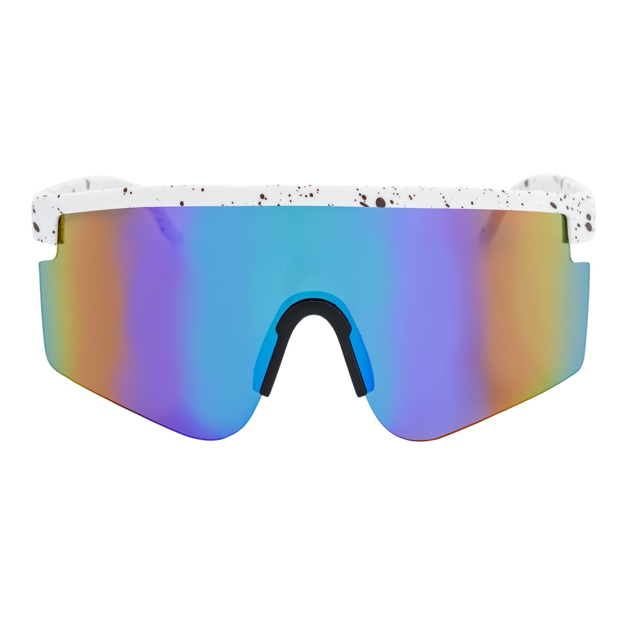 MONOLITH - X - Large Rimless Sports Shield Sunglasses White Black - Speckled Blue Mirror - MorspecsM1011 - 2